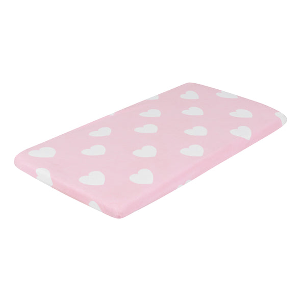 Pink/White Hearts and Dots 2 Pack Girls Cradle Sheet Set TopShot Full view print