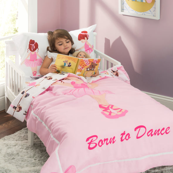 Born to Dance Ballerina 4-Piece Toddler Bedding Set style view with model  3