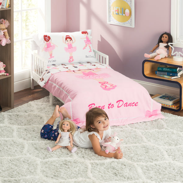 Born to Dance Ballerina 4-Piece Toddler Bedding Set  style view with model