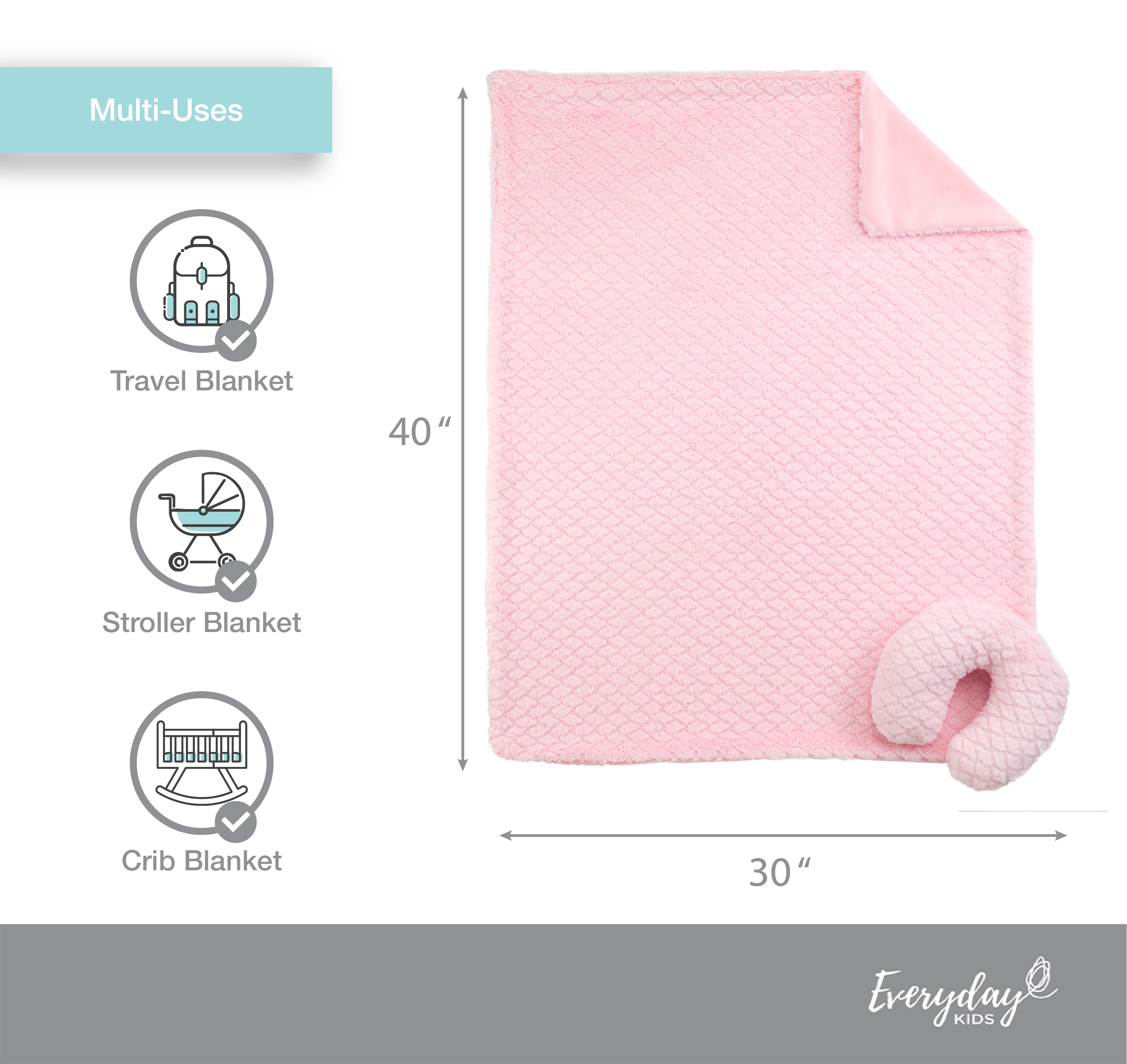 Pink Baby Blanket with Travel Pillow Everyday Kids