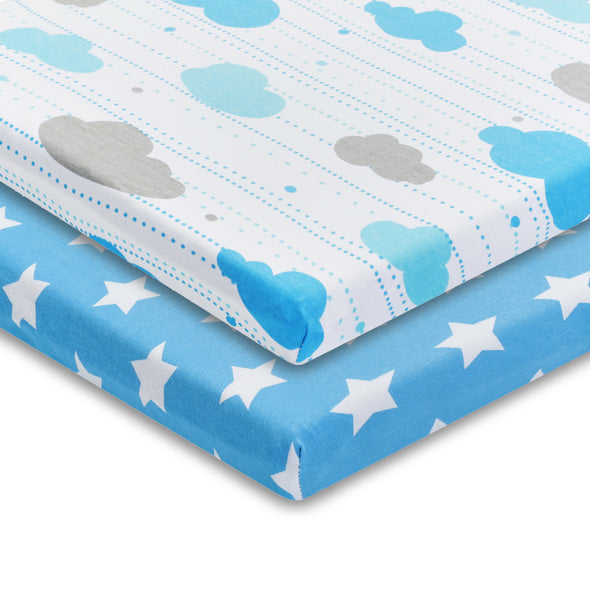 2 Pack Cotton Jersey Knit Cradle Sheet Set - Stars/Clouds